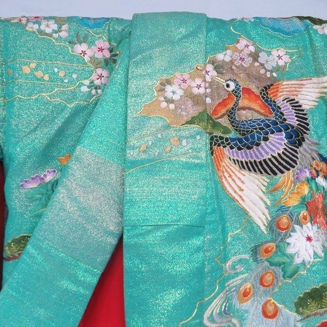 打掛 着物 正絹 金銀駒刺繍 相良刺繍 蒋雪英 落款 花鳥模様 豪華