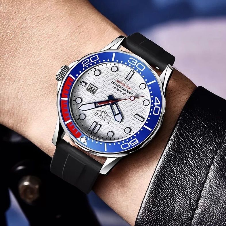 新品 LIGE スポーツオマージュウォッチ メンズ腕時計 ブルー＆オレンジ SS