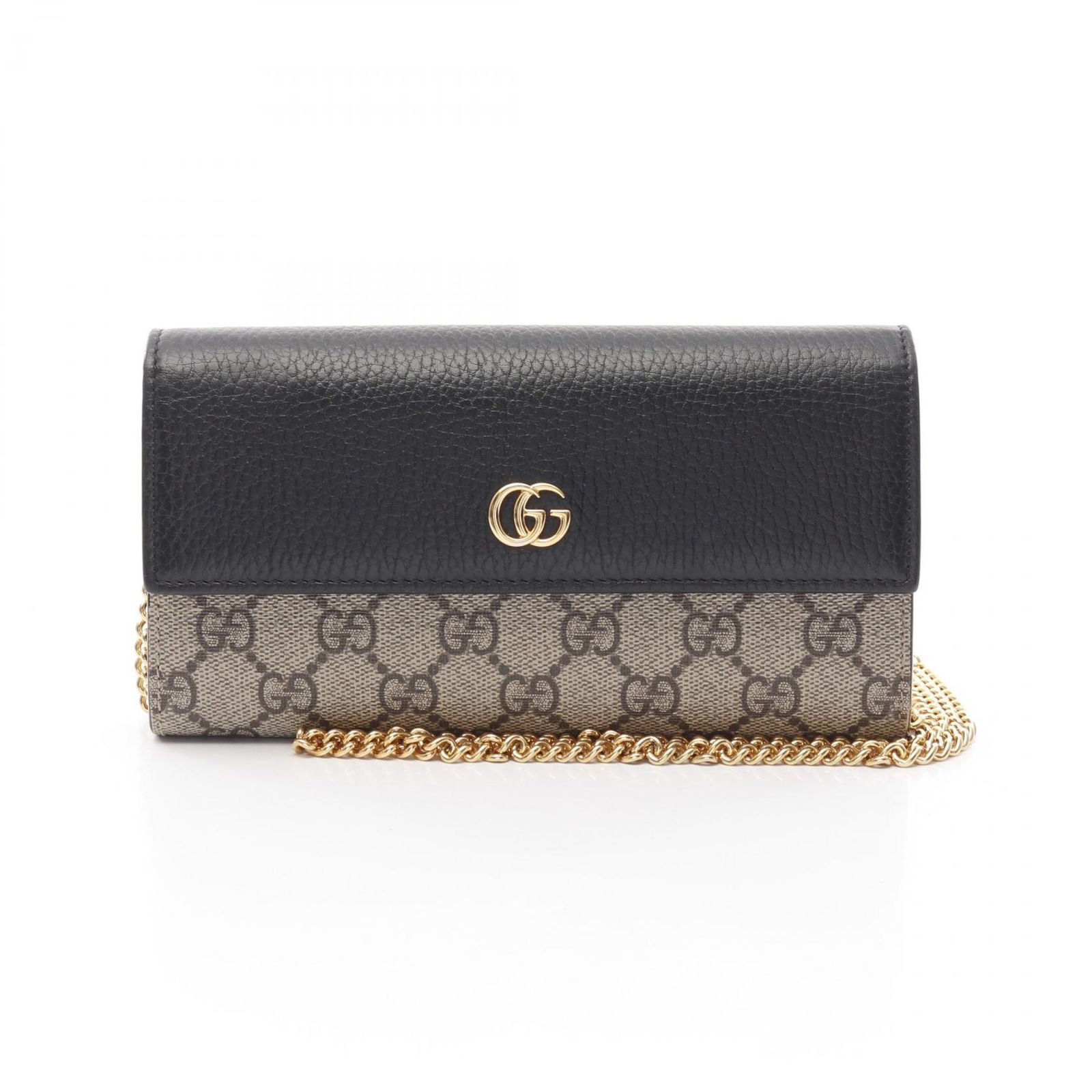 グッチ GUCCI ショルダーバッグ GGマーモント GGスプリーム 546585 ベージュ|ブラック PVCコーティングキャンバス レザー GGマーモント チェーンウォレット レディース Used A
