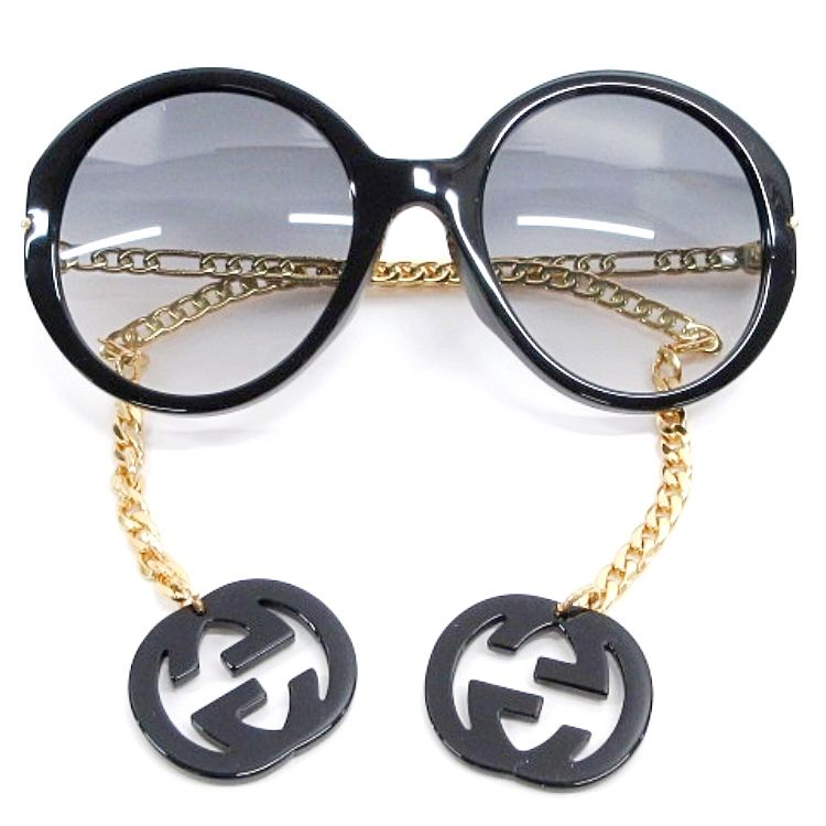 極美品 GUCCI サングラス GG0726S 度なし チャーム GUCCI GG0726S CHAIN 0726 Gold Black Pink Zebra Heart Charm