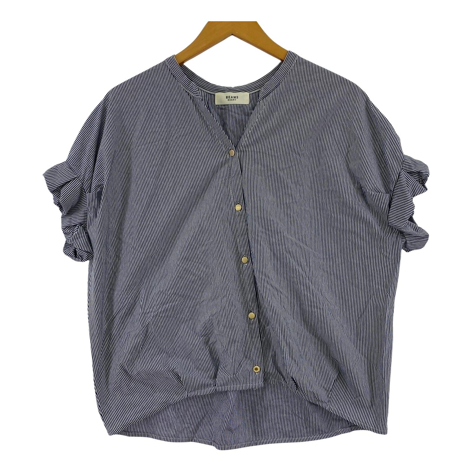 BEAMS HEART ビームスハート ストライプキーネックブラウス BEAMS HEART ビームスハート キーネック ストライプブラウス