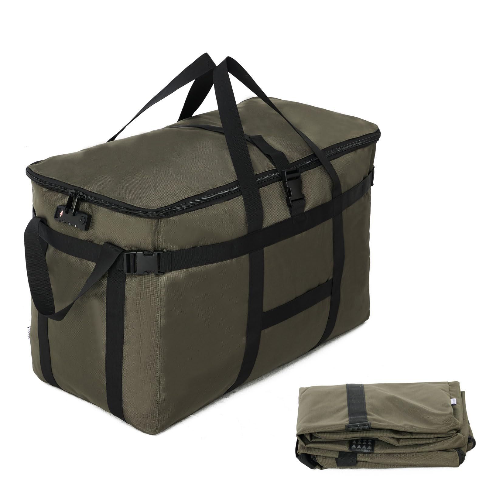 Color:Olive Green Arxus 旅行バッグ 大容量 TSAロック スタイリストバッグ アウトドア キャンプ 収納バッグ 130リットル 折りたたみ トートバッグ 防水バッグ 大きめ カーゴ バッグ ボストンキャリ