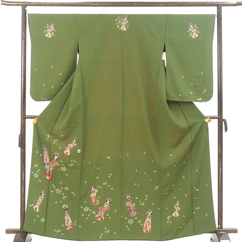 付け下げ 菊花 萩 リーフ 花模様 着物 053a d