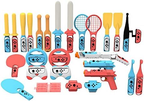 30in1セット2025 ニンテンドースイッチ用スポーツ アクセサリー バンドル コントローラー グリップ - NS スポーツ ゲーム用 ファミリー アクセサリー キット スイッチスポーツ用周辺機器 Switch Sports用 体感スポ