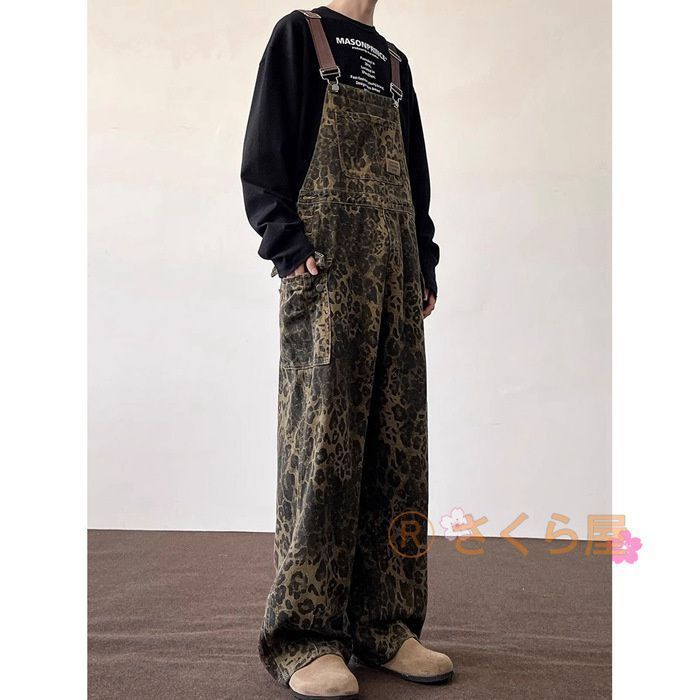ーバーオール メンズ 豹柄 ワイドパンツ デニムパンツ ビッグパンツ ロングパンツ 豹柄 パンツ大きいサイズ 作業着 サロペット ゆったり カジュアル おしゃれ ユニセックスHZQ1124