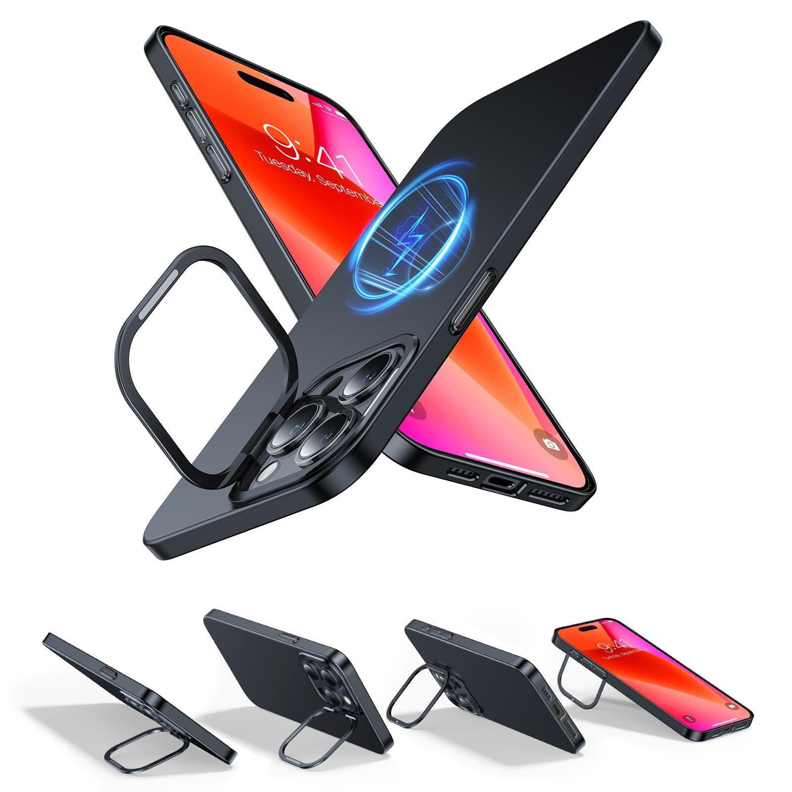 【在庫処分】Lstand ケース「UPRO 用 用 pro pro Sleek」ブラック 15 15 アイフォン レンズスタンド シンプル レンズ保護 ワイヤレス充電 マグネット内蔵 極薄 軽量 ケース【2024超薄型！隠れスタンド