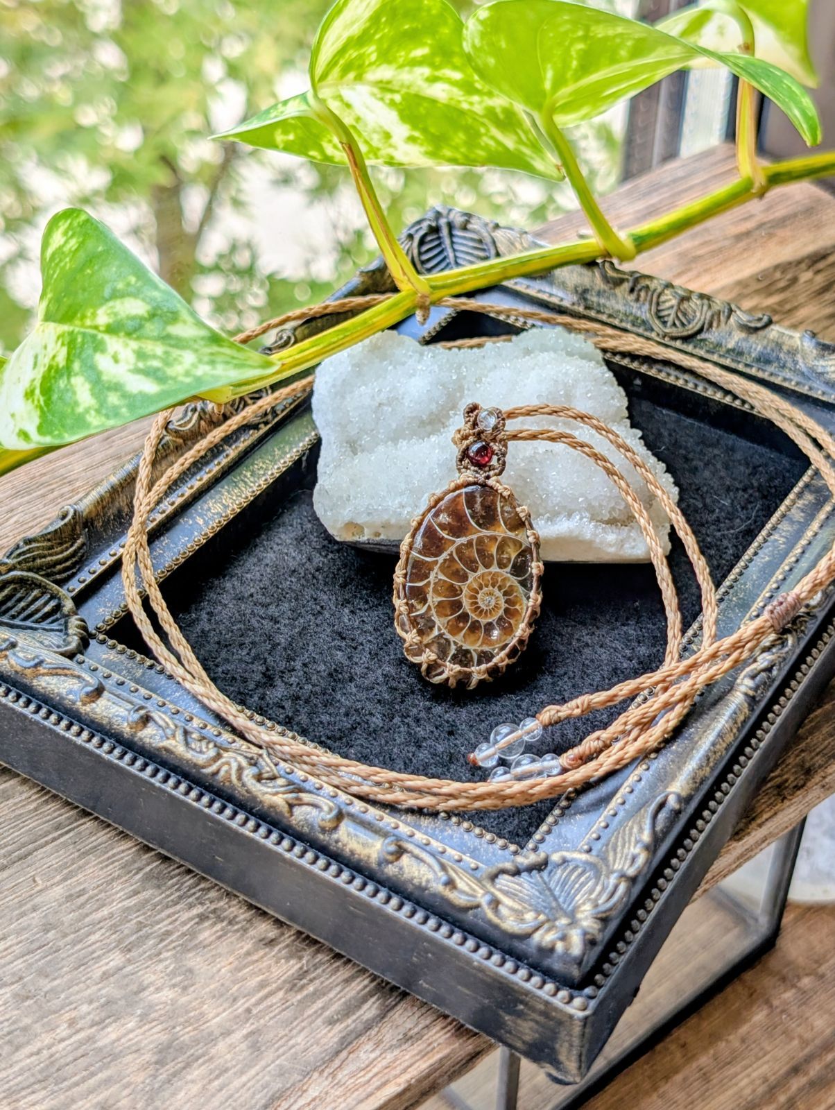 アンモナイト 化石 マクラメ編みネックレス 432 マクラメネックレス