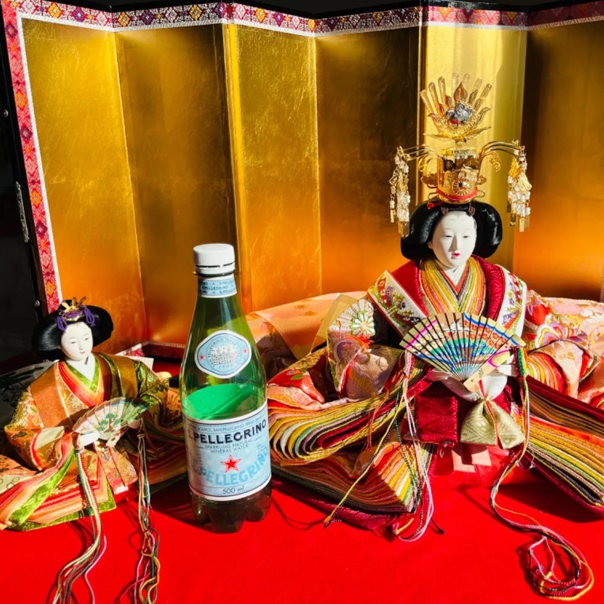 迫力☆大きな☆24K純金仕上げの天冠☆黒塗り金彩の純木製台付き☆元台