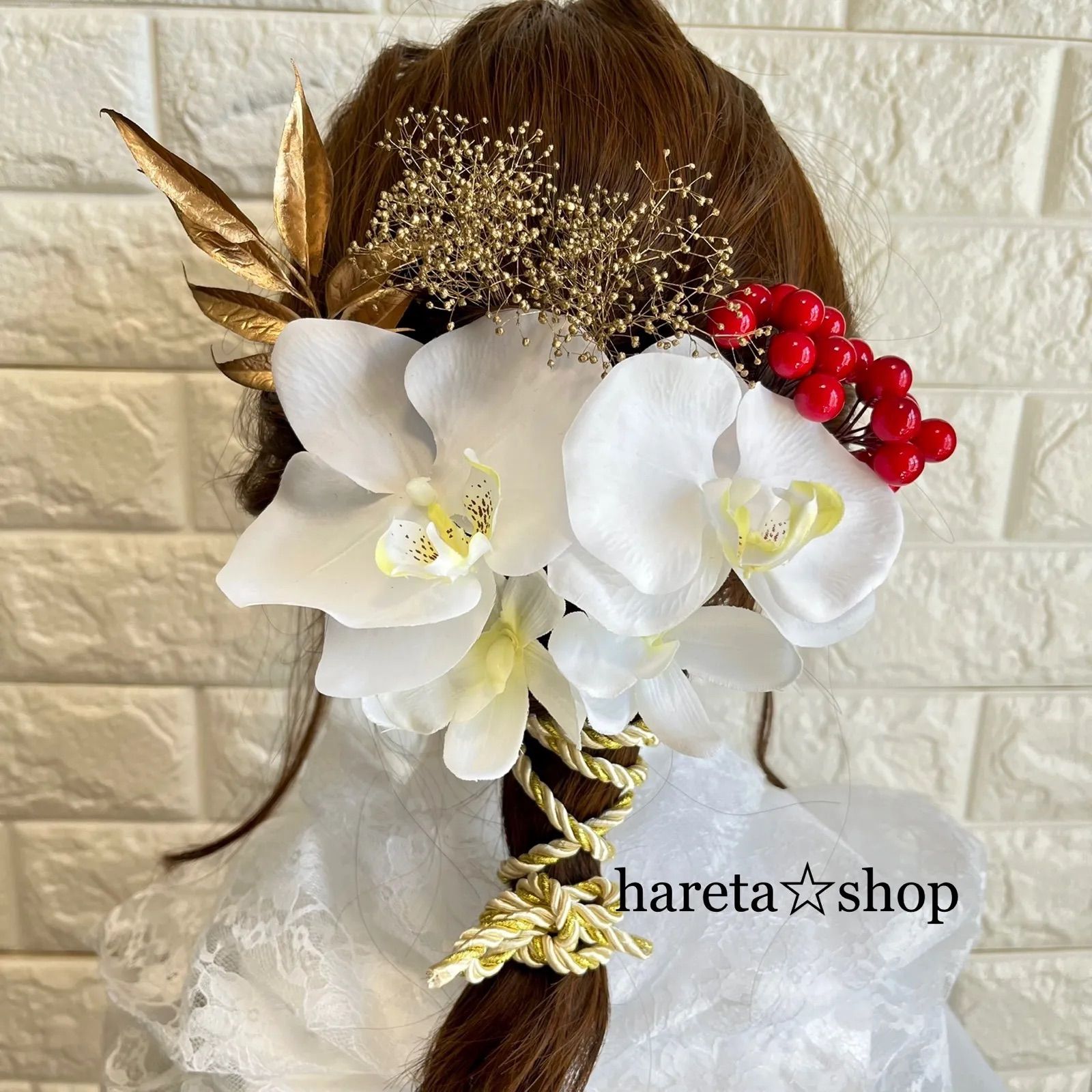 清楚な胡蝶蘭の髪飾り 結婚式 卒業式 成人式 和装 タッセル
