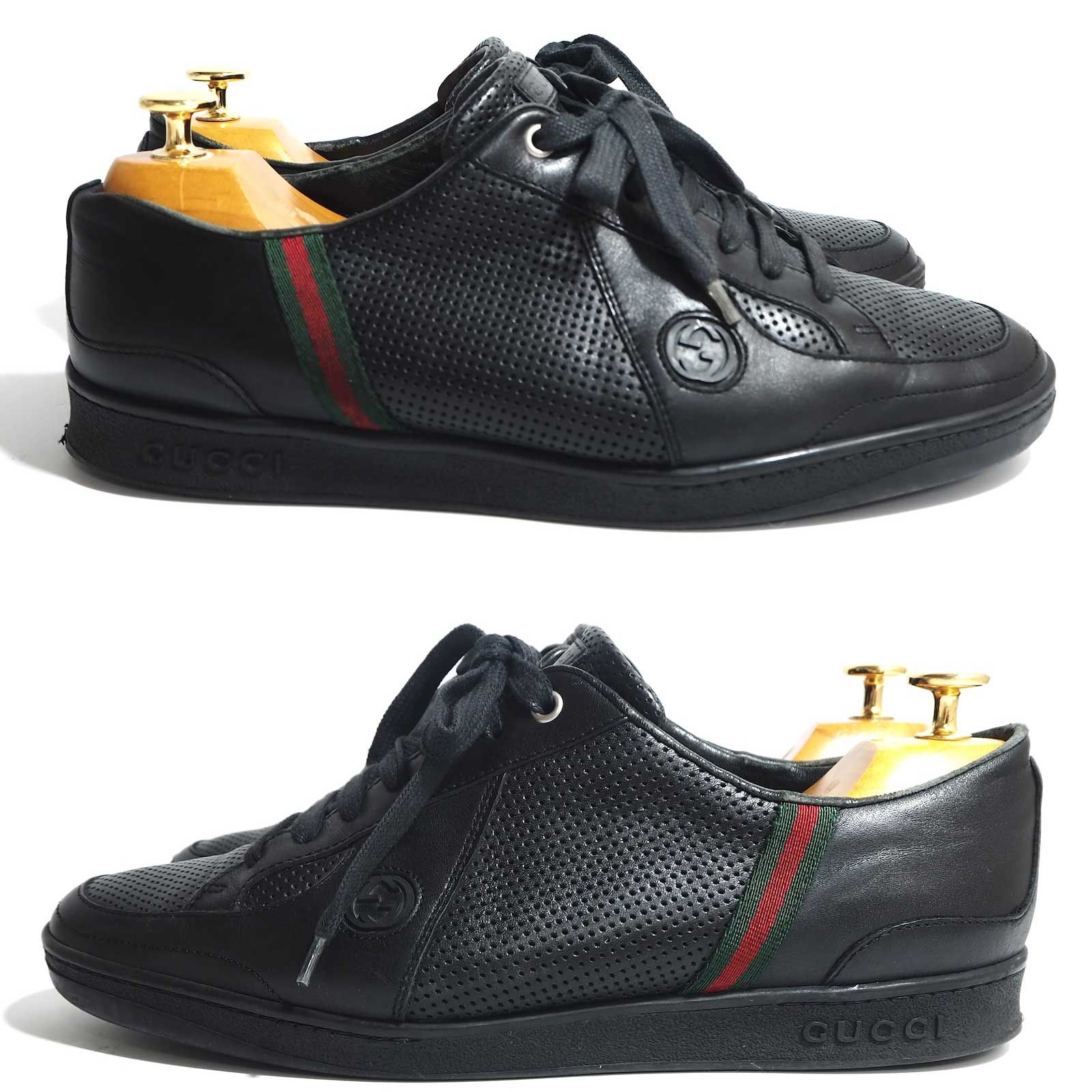 【美品】グッチ スニーカー インターロッキング シェリーライン レザー メンズ グッチ GUCCI シェリーライン レザー ローカット スニーカー 7.5 26.5