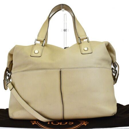 【】 トッズ TOD'S ハンドバッグ ショルダーバッグ 2WAYバッグ ベージュ レザー 保存袋付き 08BF509