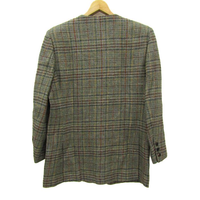 伊太利屋 ノーカラージャケット アウター チェック柄 シルク混