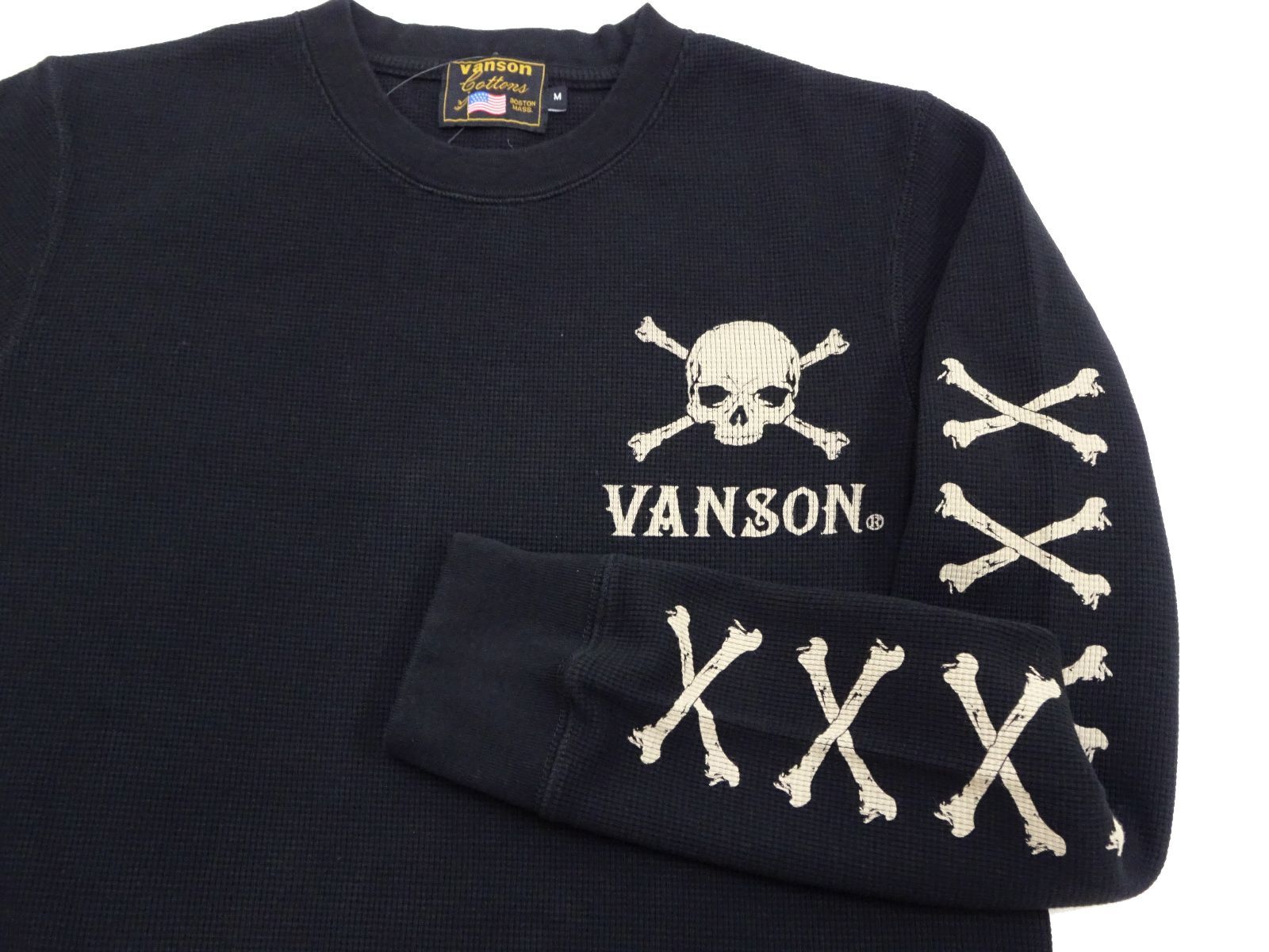 バンソン サーマル ロンT VANSON ワッフル長袖Tシャツ クロスボーンスカル NVLT-2408 黒 新品 アメカジショップ