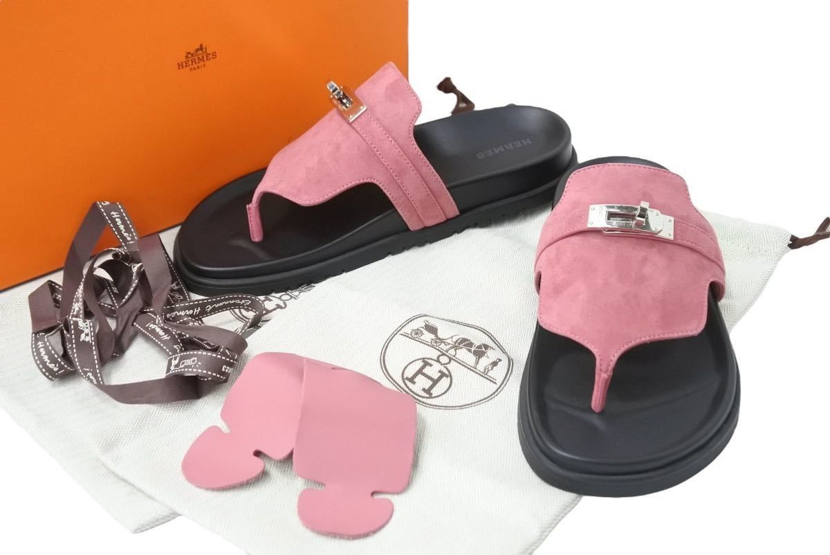 【未使用級】HERMES エルメス ドリースエード サンダル ブラッ 新品未使用品 HERMES エルメス サンダル オープントゥ ラバーソール