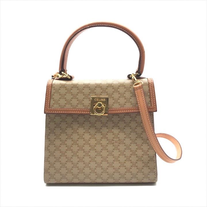 【あす楽対応】 美品 CELINE セリーヌ マカダム トリオンフ サークル金具 2WAY バッグ