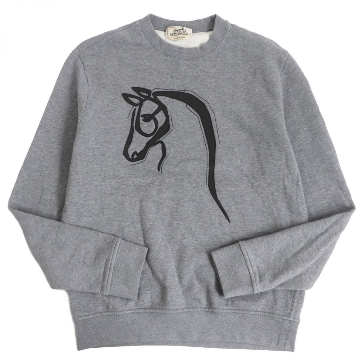 HERMES レザーパッチ 裏起毛 スウェット トレーナー グレー M