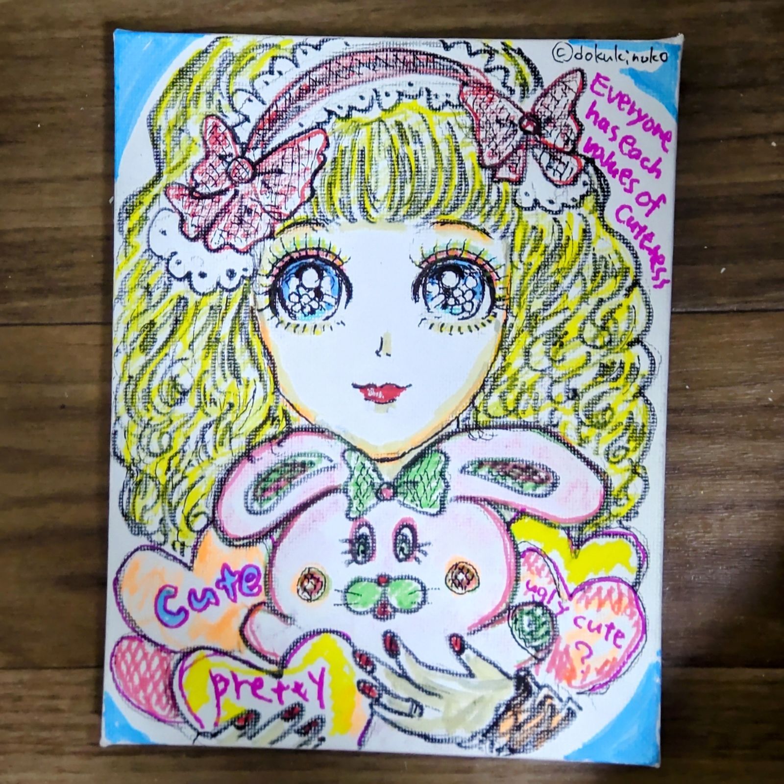 手描きイラスト 「 おめめキラキラ ブサカワ好き 乙女」 絵画 キャンバス アート 「かわいいは人それぞれ 」 - メルカリ