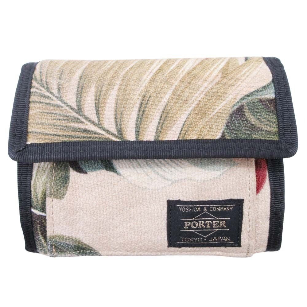 PORTER × NEXUSVII ポーター ネクサスセブン ボタニカル リーフ柄 三つ折り財布 コンパクトウォレット ベージュ メンズ 古着