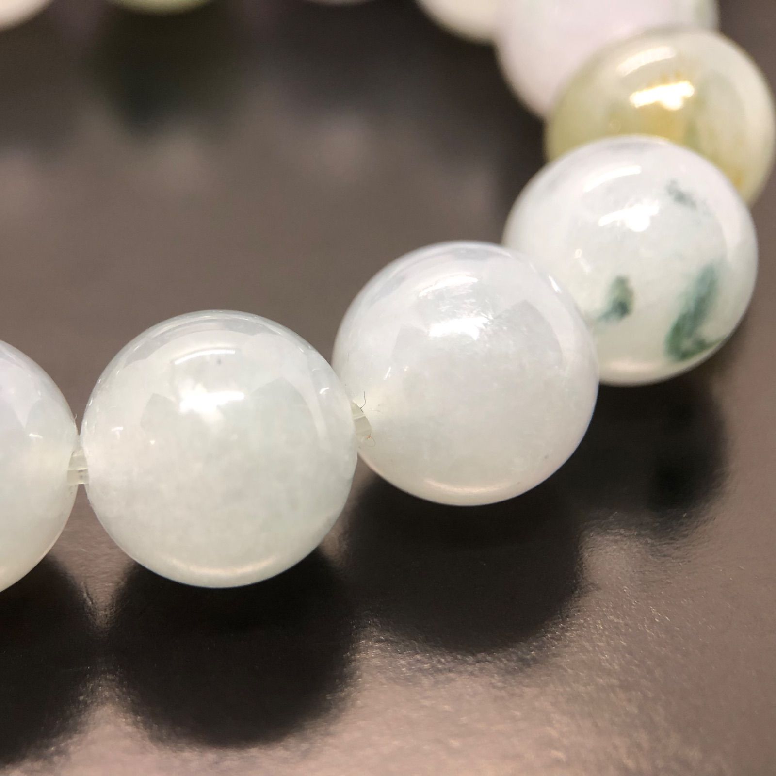 本翡翠 ブレスレット #13.0mm+ 大粒 白に色が溶け込み 美品 希少 1点物 