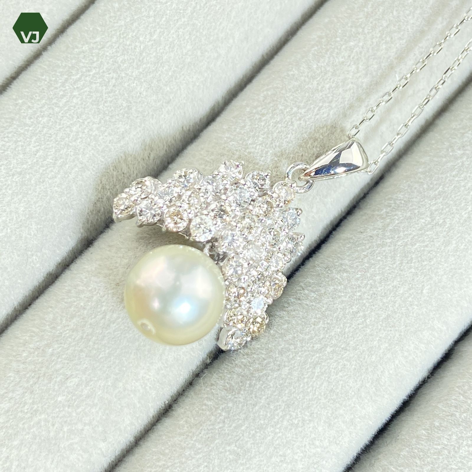 17-30】パール ダイヤモンド ネックレス D1.02ct【中古】【 PT850  