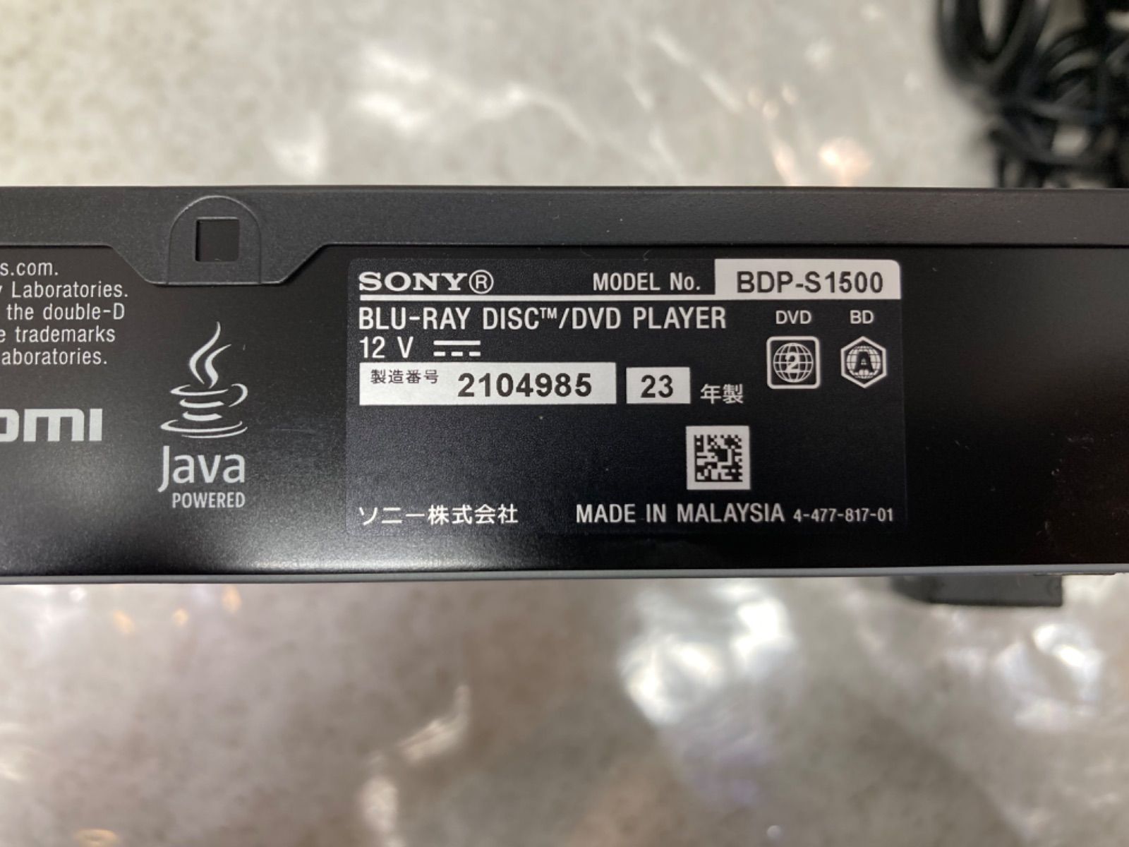 ◎SONY ブルーレイディスク/DVDプレーヤー BDP-S1500 2023年製 【公式