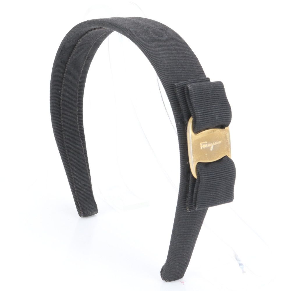 【極美品】Salvatore Ferragamo リボン カチューシャ ブラック 新品同様 FERRAGAMO フェラガモ 現行ロゴ ヴァラボール リボン