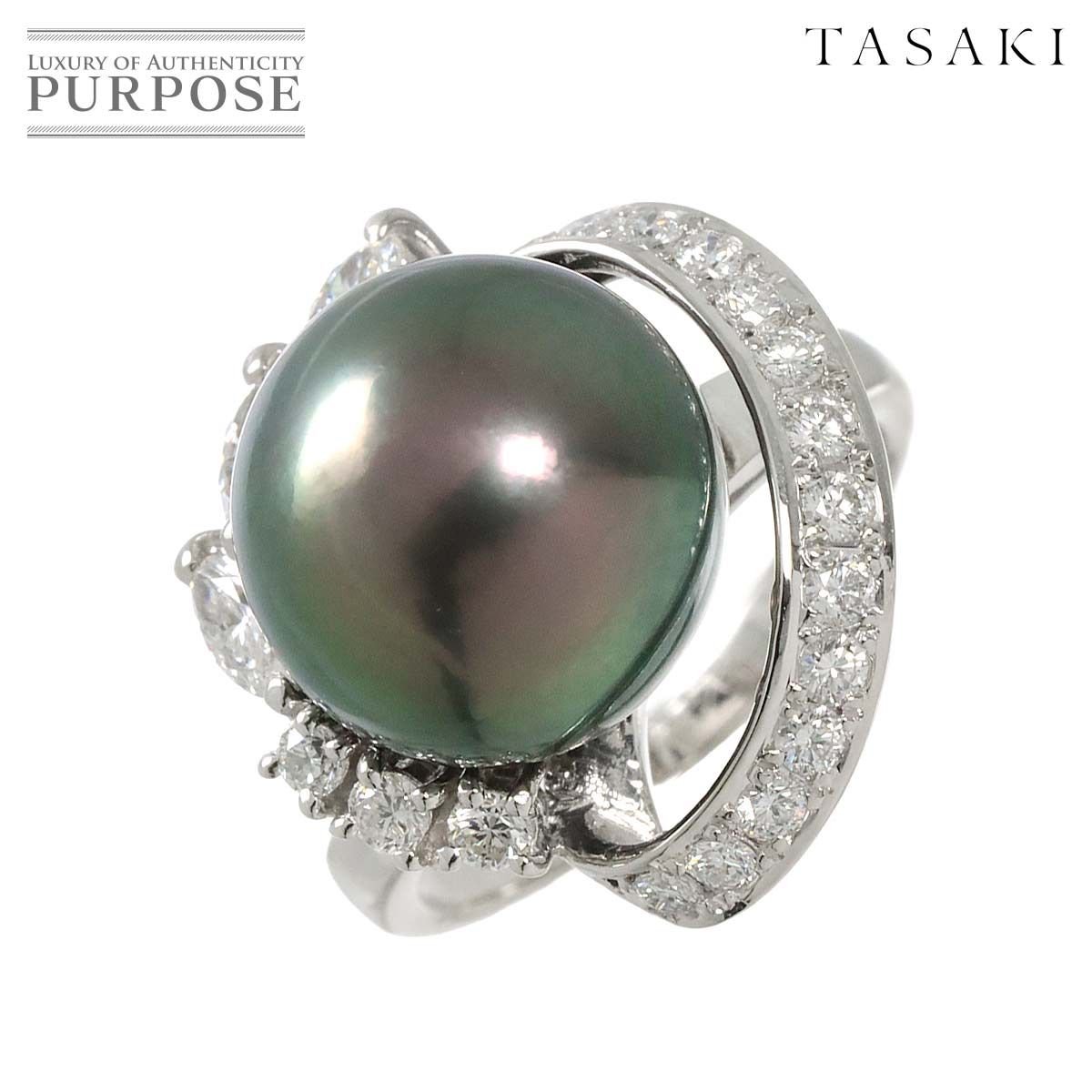 タサキ TASAKI 12号 リング 黒蝶真珠 12.2mm ダイヤ 0.82ct Pt 