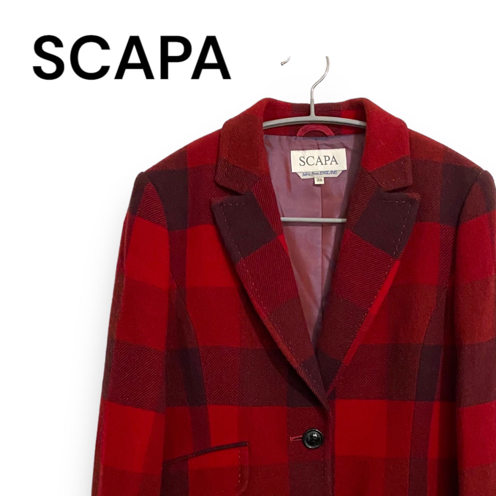 SCAPA スキャパ レッド×チェック柄 テーラードジャケット 38サイズ S 