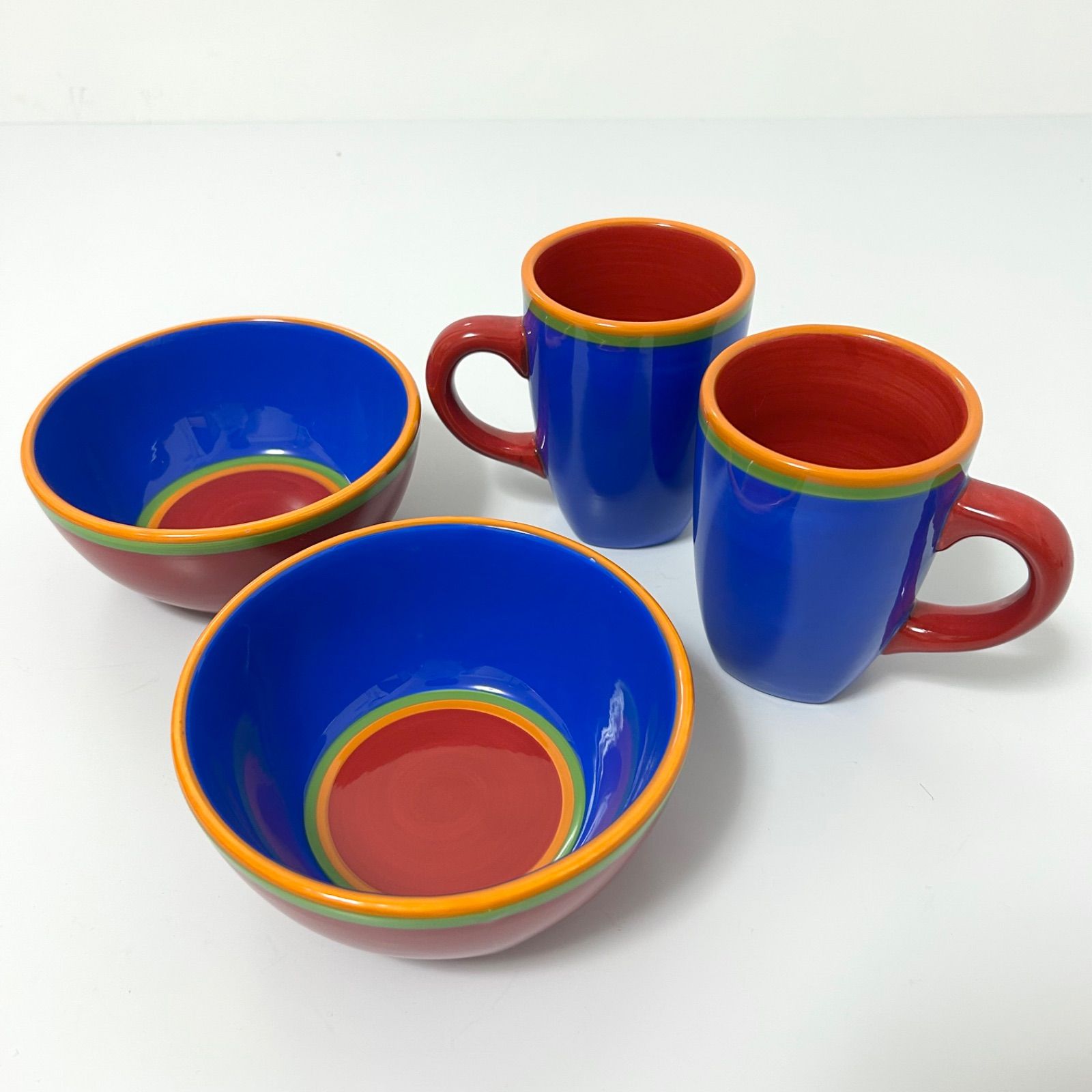 品 DANSK ダンスク 食器4個セット マルチカラー 赤青緑 オレンジ ボウル皿 深皿 マグカップ コップ