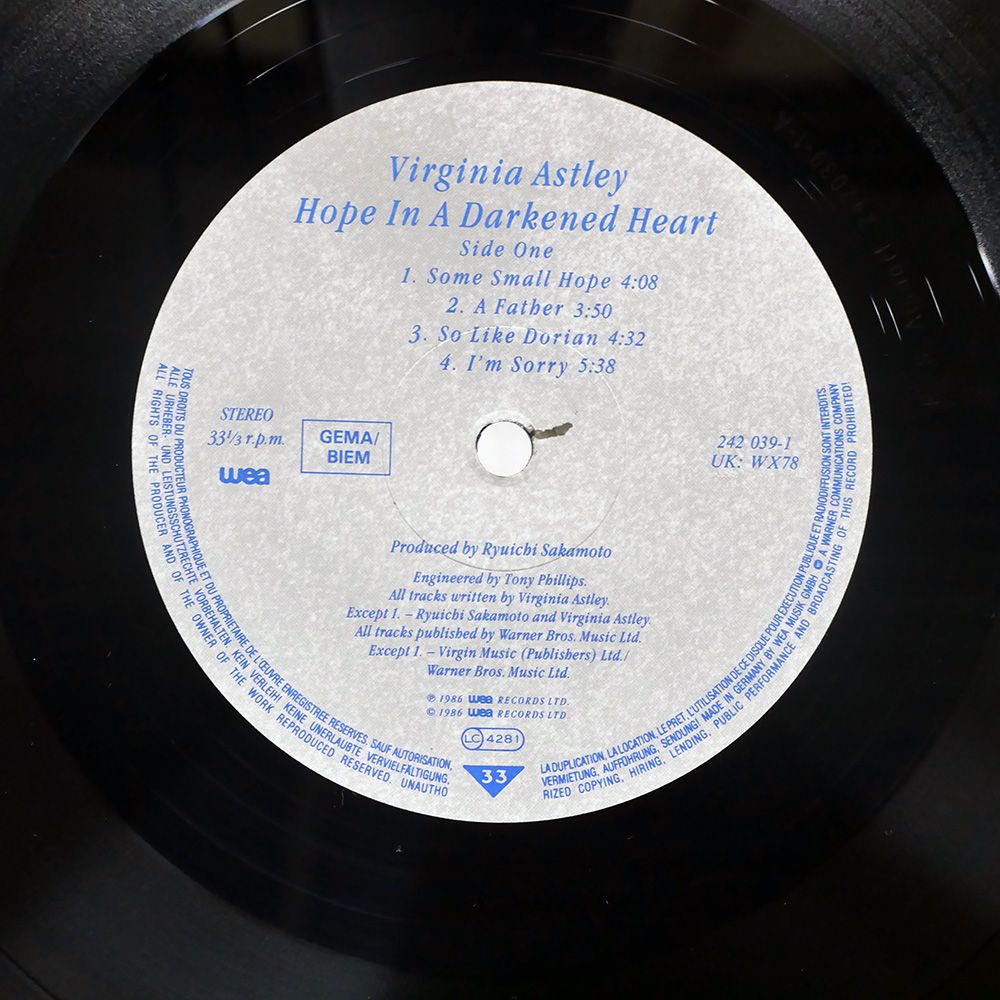 レコードVirginia Astley / Some Small Hope 帯付 レコードVirginia