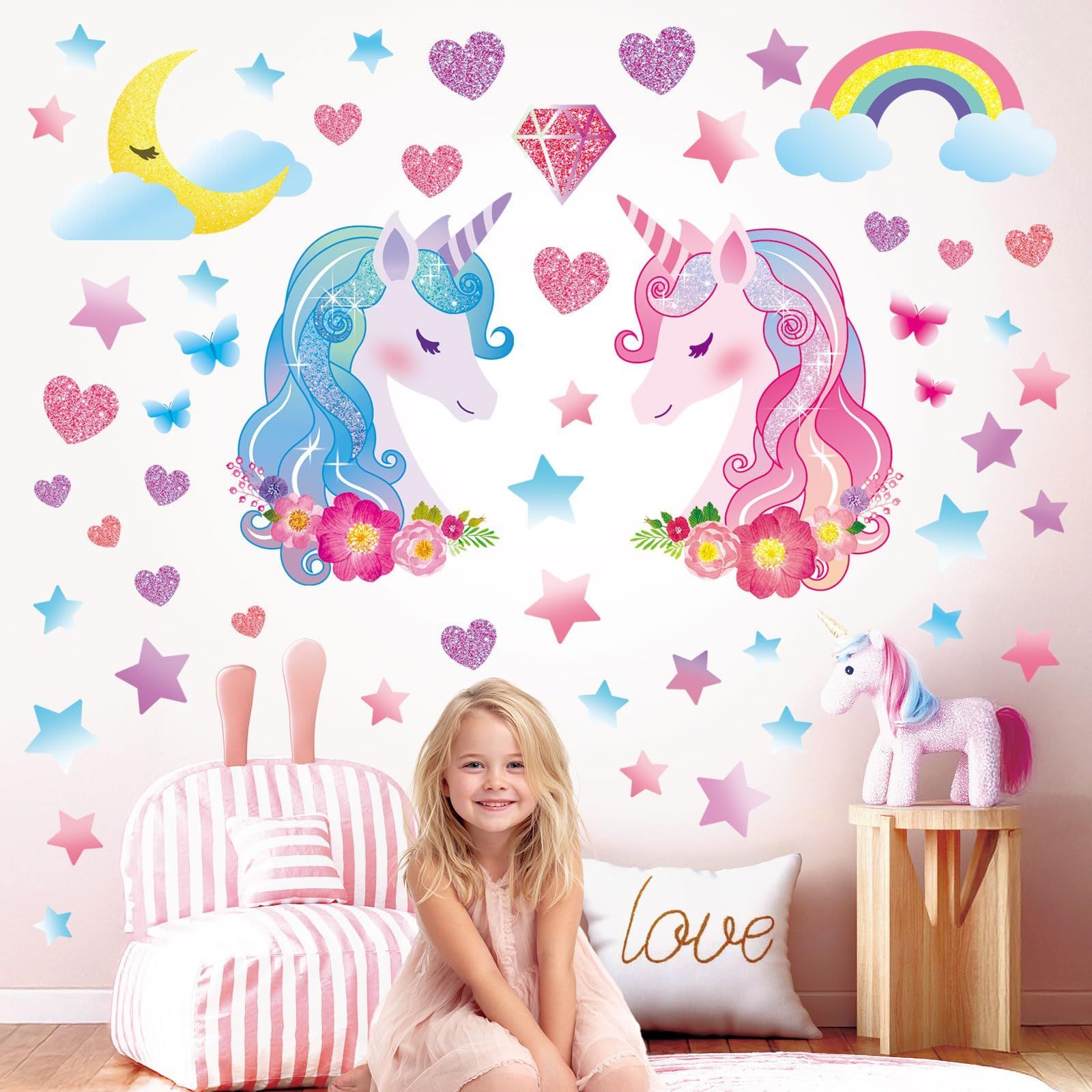子供部屋 DIY 用 壁転写 保育園 シール ウォールアート 幼稚園 男の子 女の子 こども デコ バスルーム デコレーション ビニール ステッカー 寝室用 ティーン キッズ ウォールペーパー ウォール 壁紙 家具 部屋用 ユニコーン 処理