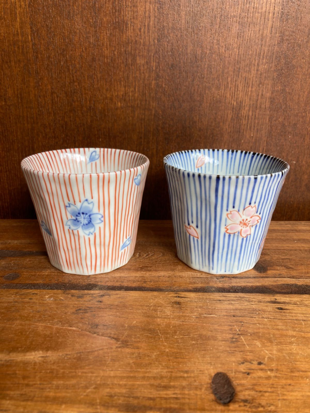2個セット そばちょこ２個セット 有田焼 そうた窯 桜 赤 青 マルチカップ フリーカップ 湯呑み デザートカップ 蕎麦 蕎麦ちょこ うつわ 桜柄 花柄 縦縞模様