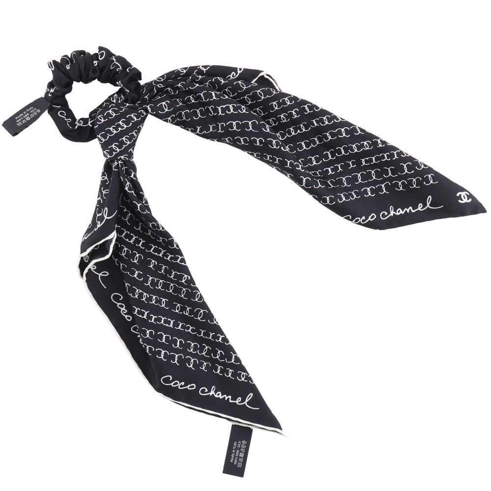 CHANEL シャネル リボンシュシュ ココマーク ロゴ シルク 黒|白 レディース その他アクセサリー