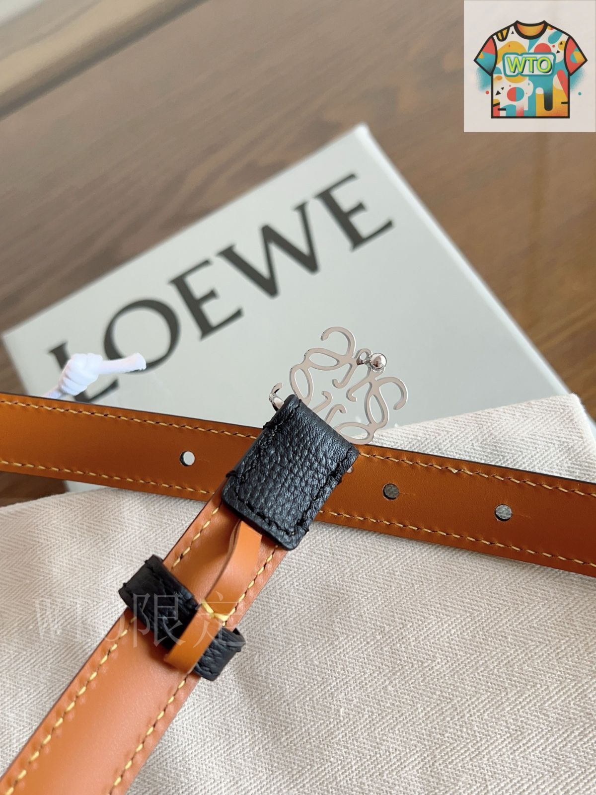 今日特価】LOEWE 2cm コブ石模様 ブラック キャフレザー ベルト