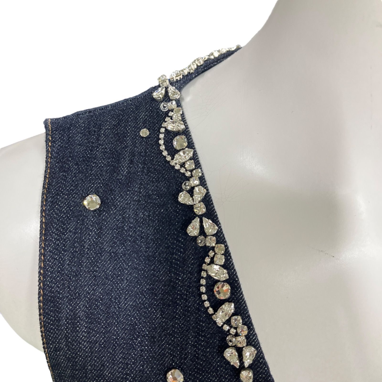 美品　MIU MIU bijouワンピース 極美品 ミュウミュウ MIU MIU リボン、ビジューが可愛い デニム