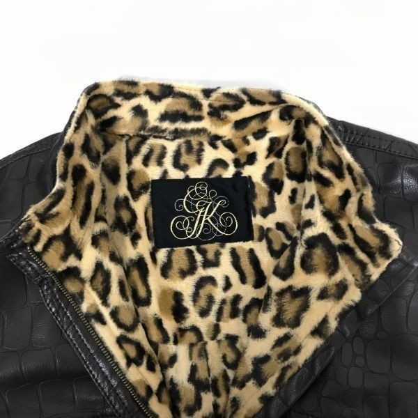 伊太利屋☆裏地ヒョウ柄起毛/フェイクレザー/ライダースジャケット