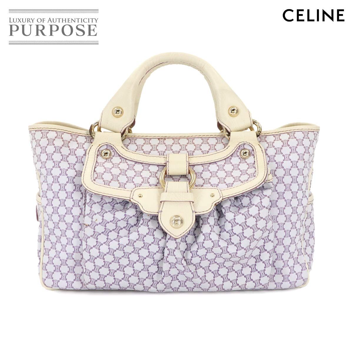 セリーヌ CELINE マカダム ハンド バッグ キャンバス レザー