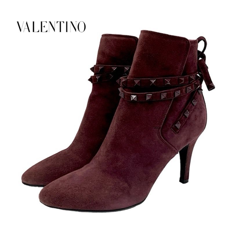 VALENTINO ブーツ ショートブーツ 靴 シューズ スエード ブラウン系 ロックスタッズ 【マッデン】