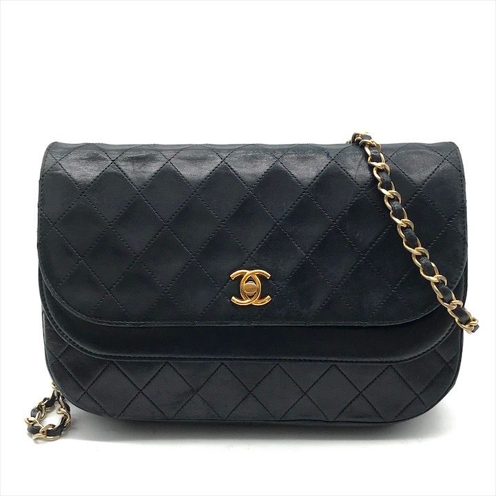 CHANEL シャネル ココマーク ラムスキン マトラッセ Wフラップ ヴィンテージ ターンロック チェーン ショルダー バッグ a8782
