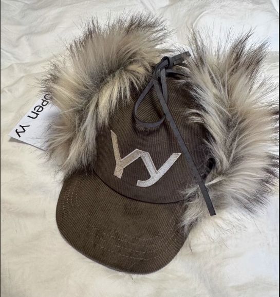 Open YY ファー付きコーデュロイキャップ Open yy ファー付き
