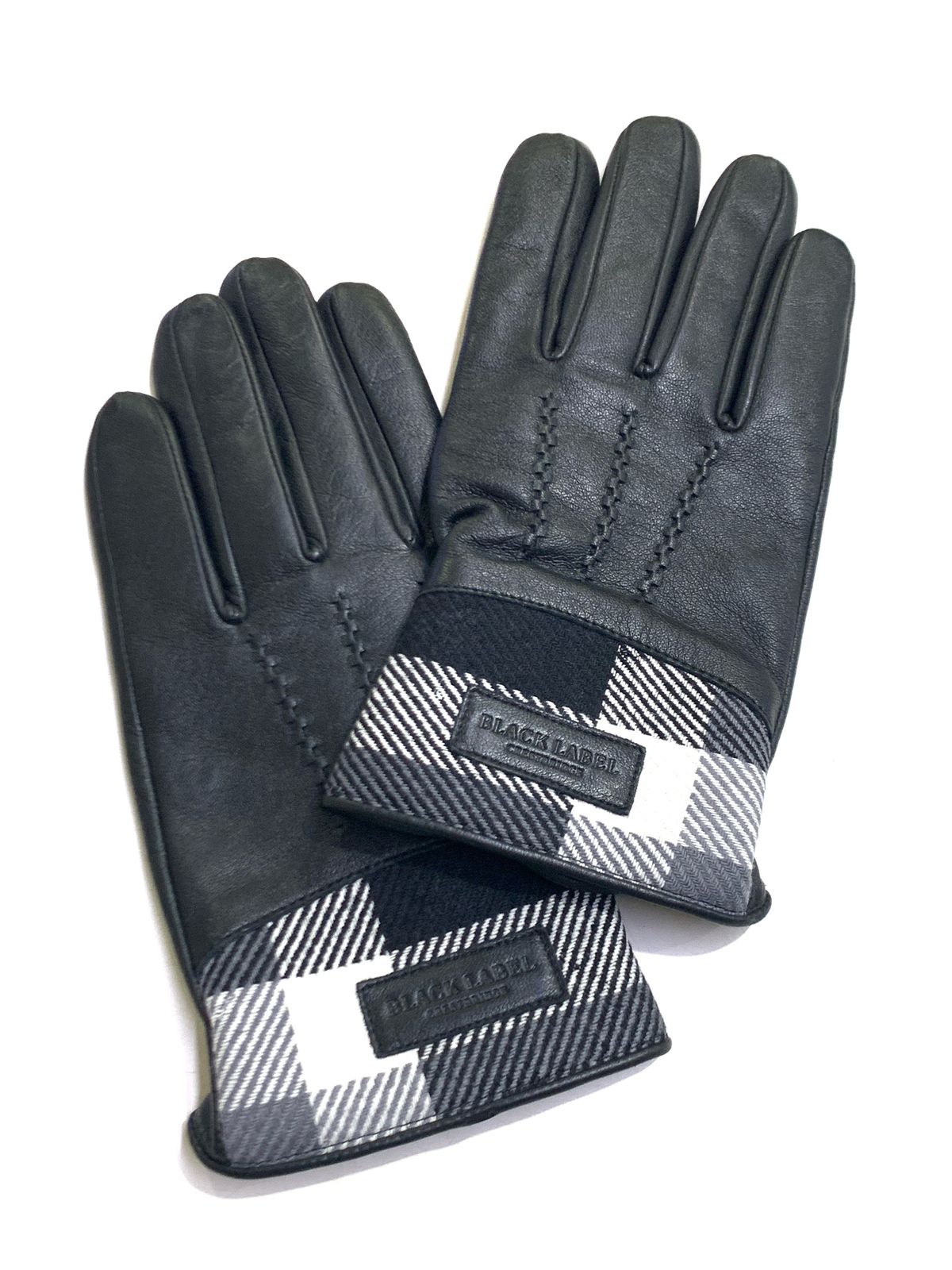 BLUE LABEL チェック柄ファー付きグローブ 手袋 BLACK LABEL レザー