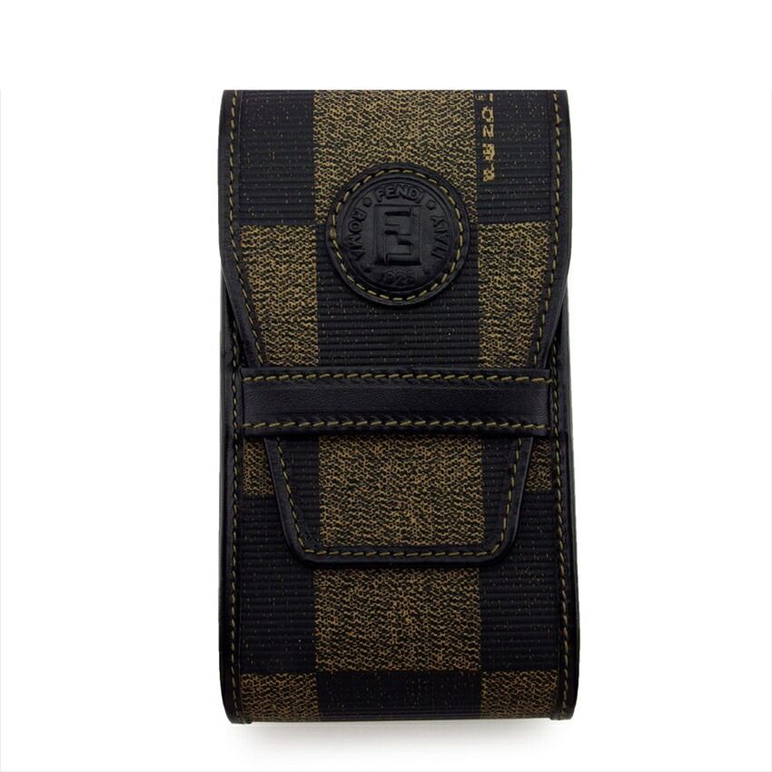 フェンディ FENDI シガレットケース ブロックチェック ブラック ベージュ レディース