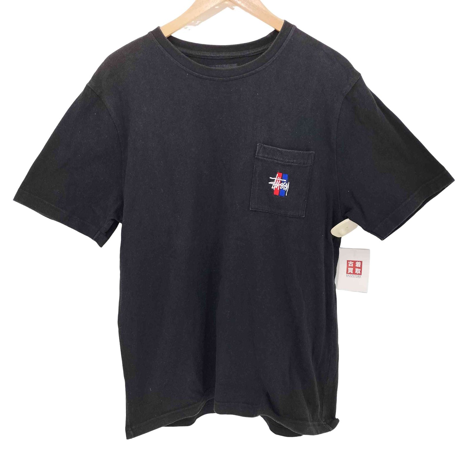 ステューシー Stussy 赤青刺繍 ワンポイントロゴ クルーネック S/S Tシャツ メンズ import：M 