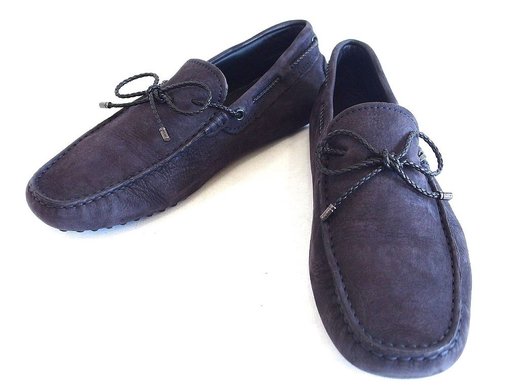 【214646】TOD'S トッズ  ゴンミーニ　ヌバック　ドライビング ローファー メンズ  ・6 ダークネイビー/マットブラック系
