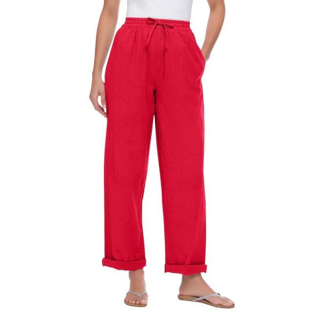 【送料無料】 ウーマン ウィズイン レディース カジュアルパンツ ボトムス Woman Within Women's Plus Size Tall Seersucker Pant Vivid Red