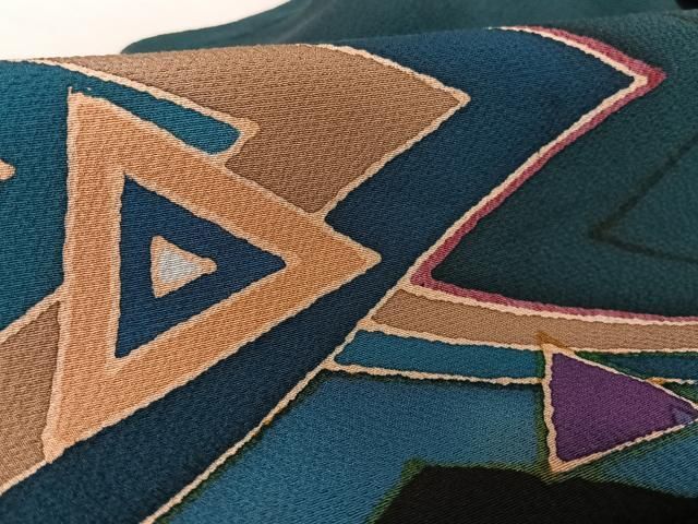 平和屋着物○コート作家 三本賢 道中着 幾何学文様 ロング丈 正絹 逸品  