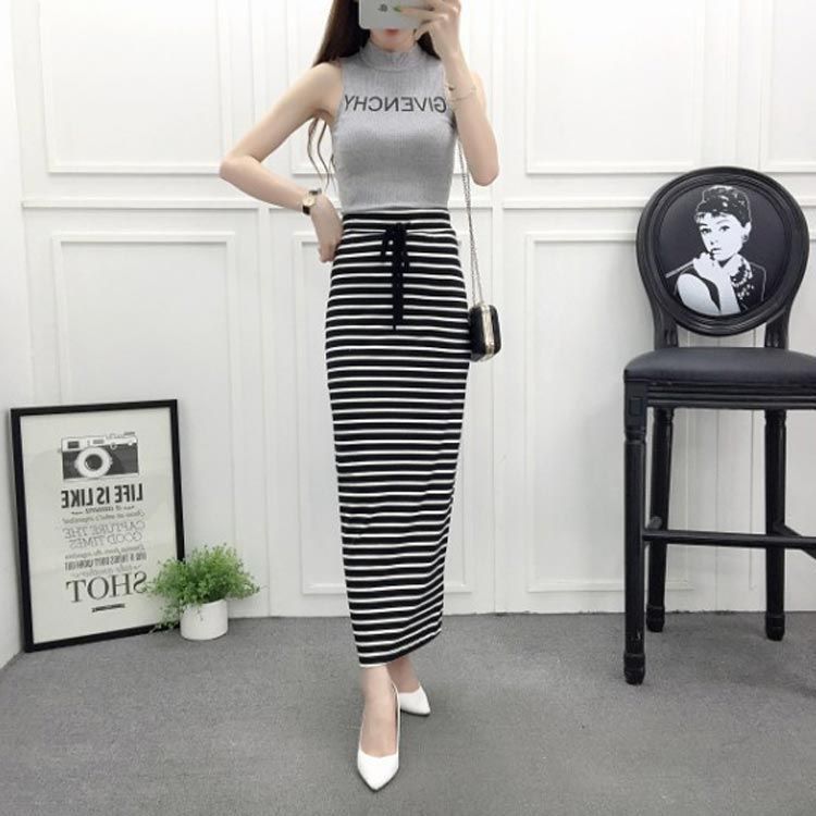 ボーダー柄 スウェットスカート ロングスカート レディース マキシスカート ペンシルスカート タイト スカート 春 夏 部屋着 カジュアル リラックス hJtF338