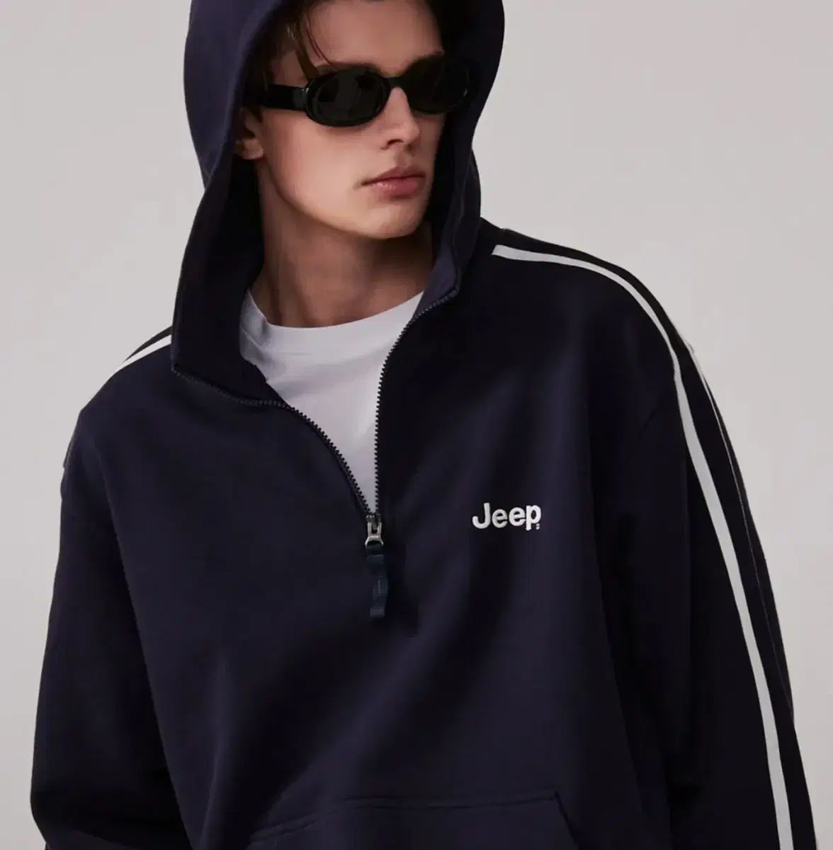 Jeep(ジープ) トラック ハーフジップ フード付きTシャツ ネイビー M