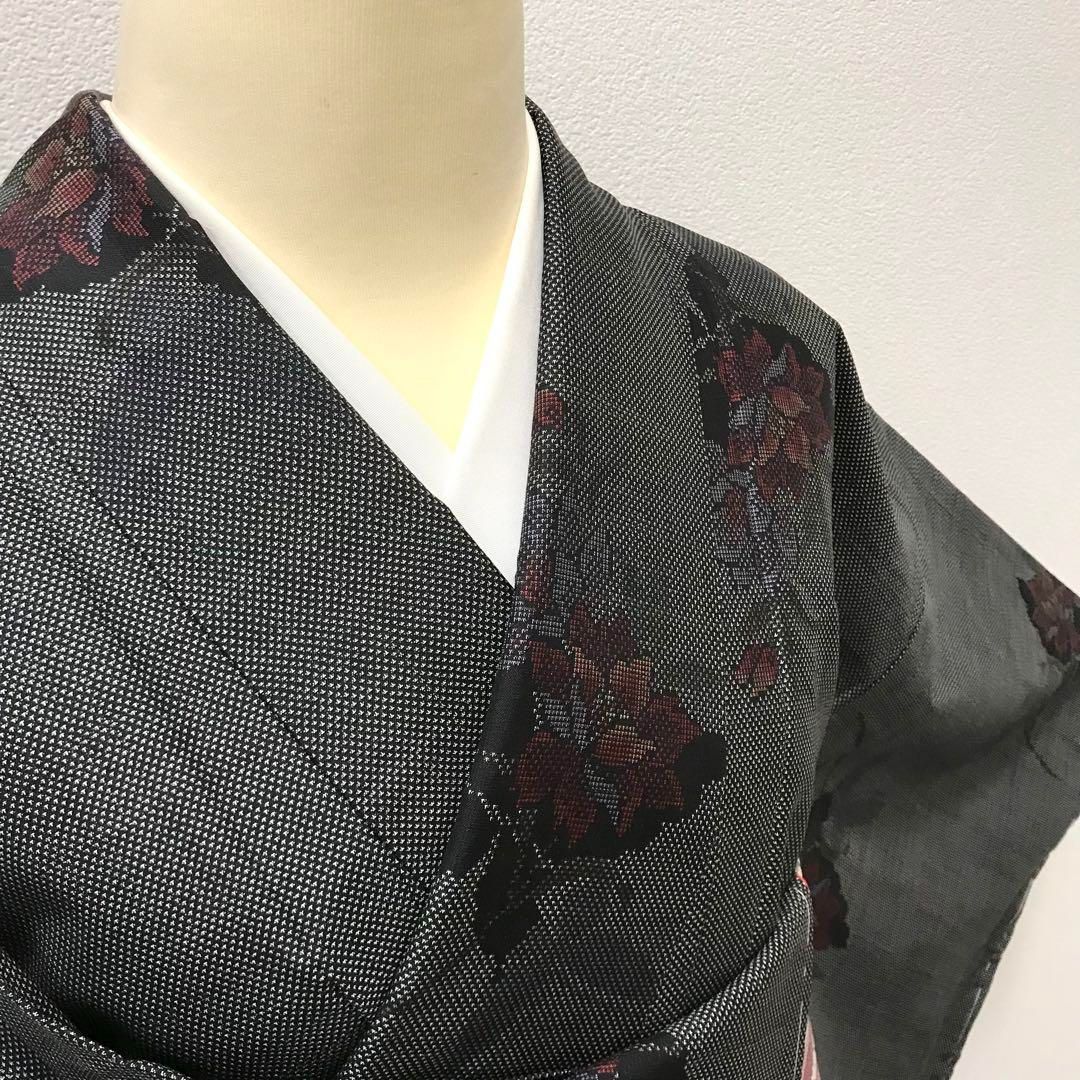 紬]本場大島紬 未使用 しつけ付き 片ス 七マルキ 花 蝶 鑑定書