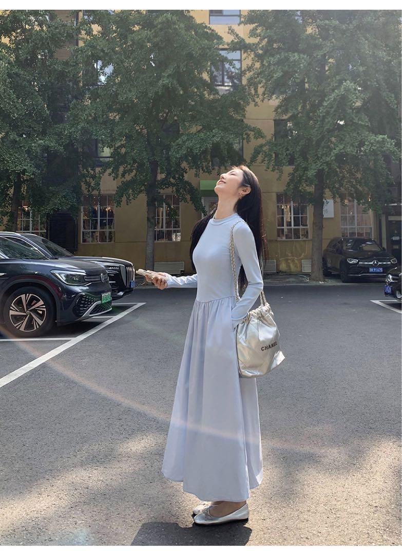 春のお出かけに 上品ニットロングドレスワンピース